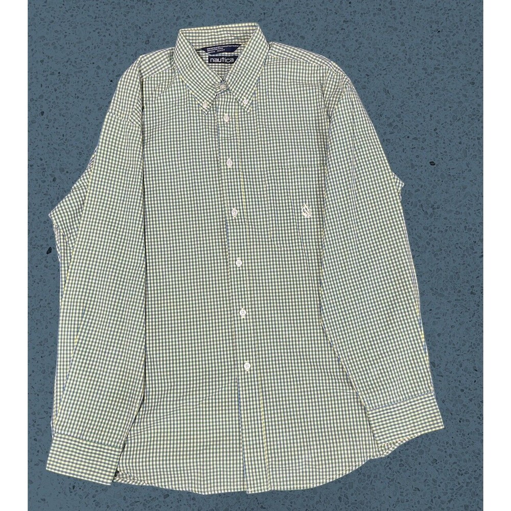 Nautica  Dress Shirt  Green/Blue And Yellow Mens Large